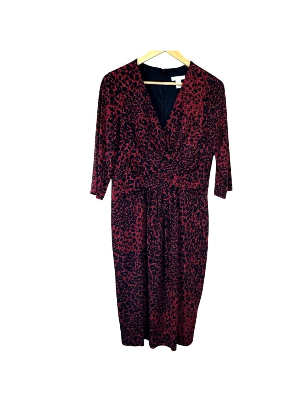 London Times Red Black Leopard Print Dress Size 12P Career Stretchy Office Chic